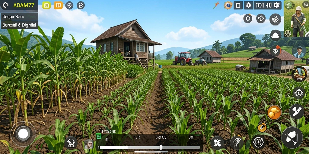 Gameplay seru ADAM77 dengan berbagai aktivitas bertani.