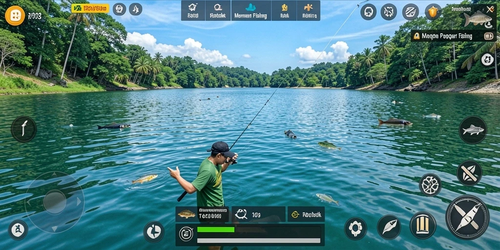Screenshot dari gameplay BOY303 yang menunjukkan aksi memancing yang seru.