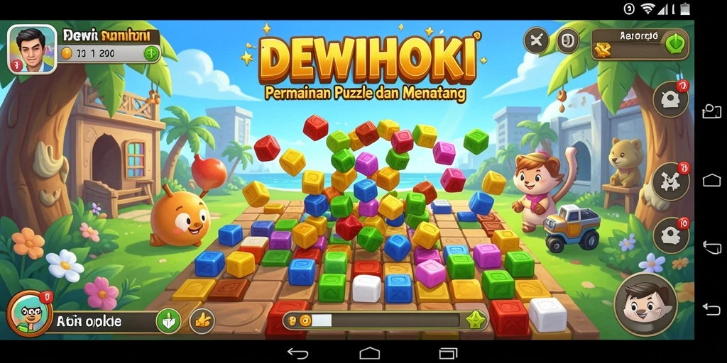 Tampilan gameplay DEWIHOKI yang penuh warna dan menantang.