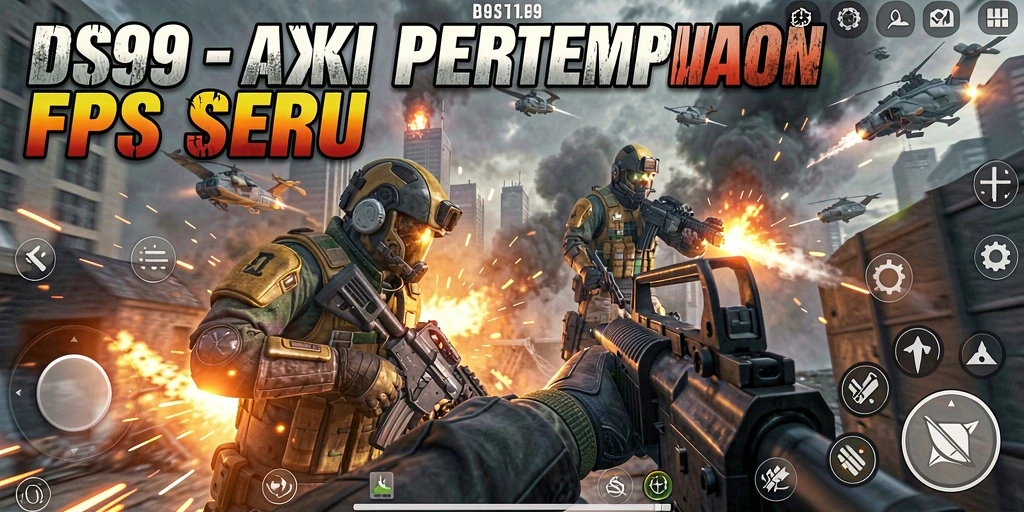 Tampilan gameplay DS99 dengan aksi tembak-tembakan yang intens.