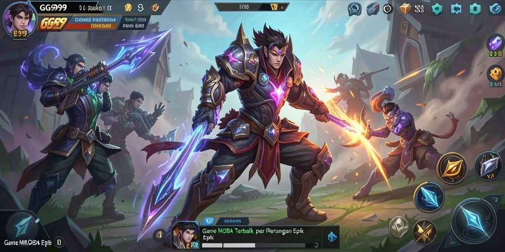 Tangkapan layar game GG999 menampilkan aksi pertarungan yang mendebarkan di arena MOBA.