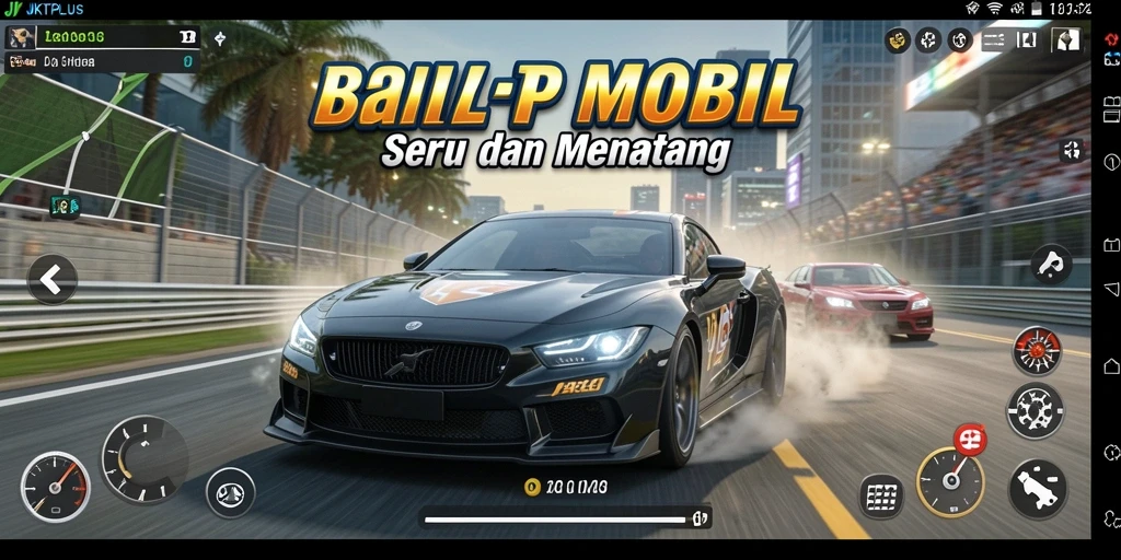 Screenshot gameplay JKTPLUS menampilkan balapan seru di trek kota.