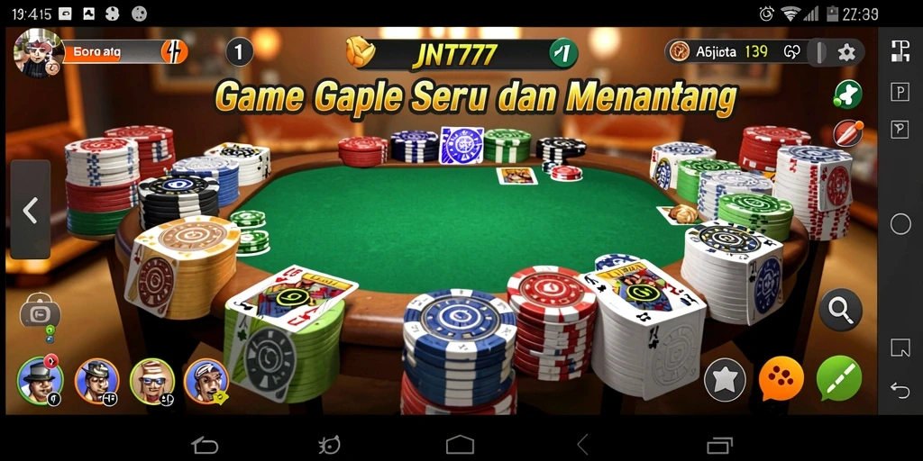 Screenshot gameplay Gaple JNT777 yang menampilkan suasana permainan yang seru.