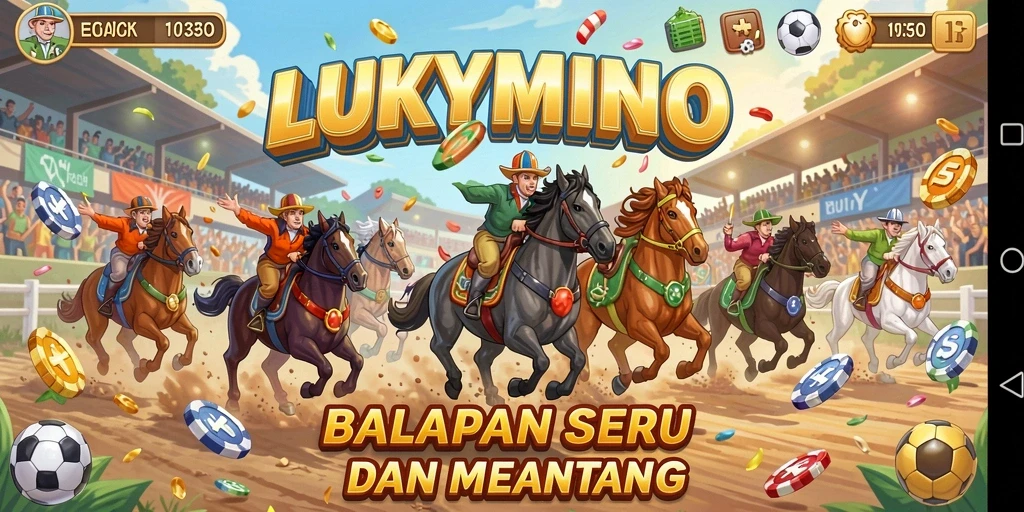 Tampilan gameplay intens dalam LUKYMINO dengan balapan yang seru.