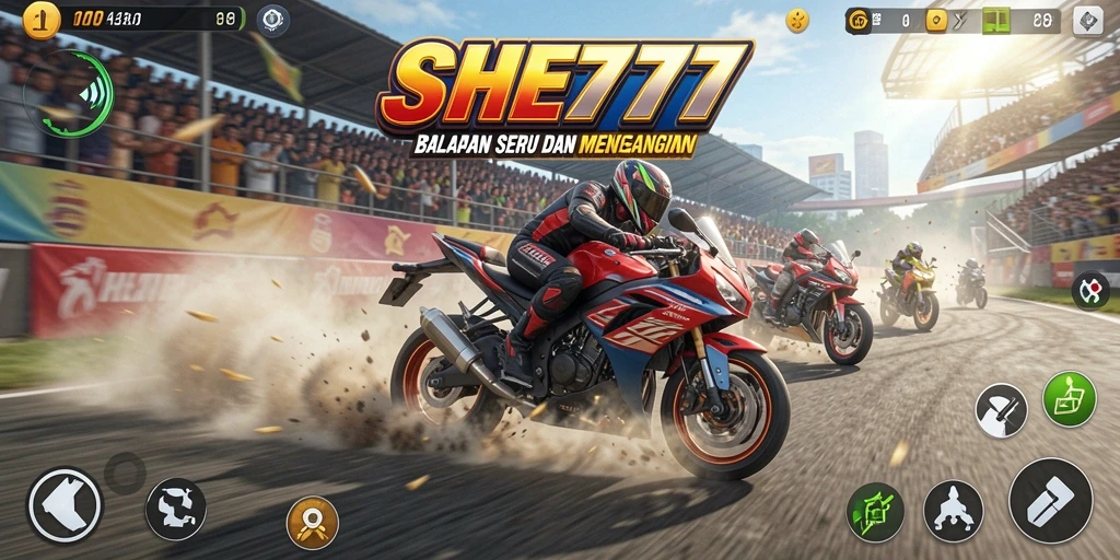 Tampilan menegangkan balapan motor di SHE777.