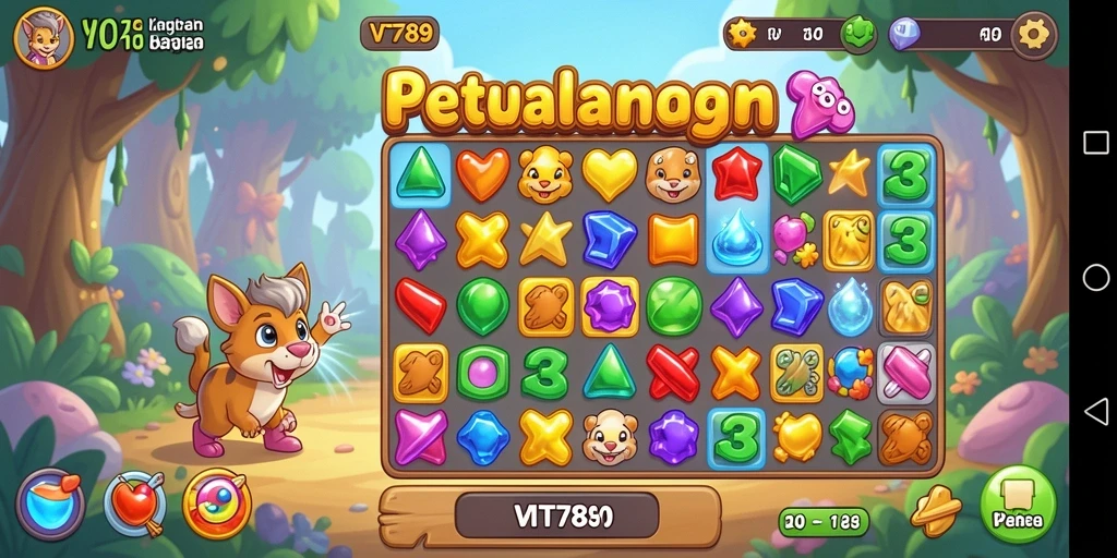 Tangkapan layar utama VT789 menampilkan aksi mencocokkan objek Match-3.