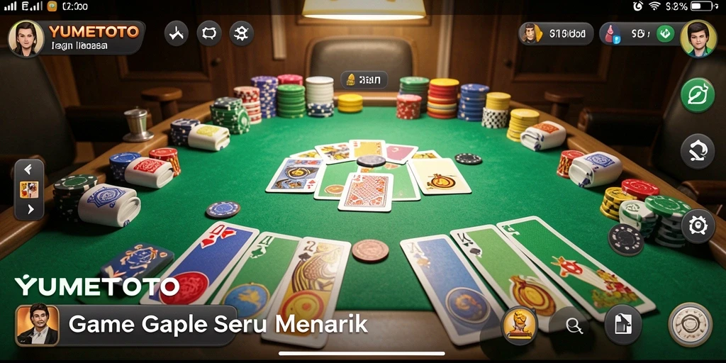 Screenshot gameplay YUMETOTO menampilkan suasana permainan Gaple yang seru.